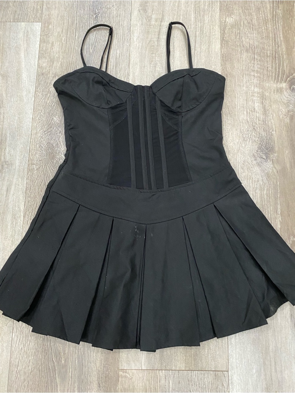 PrettyLittleThing Black Pleated Bustier Mini Dress